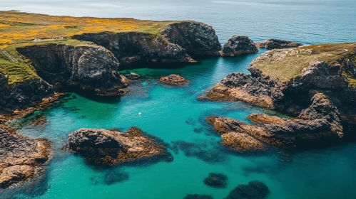 Turquoise Waters and Rocky Cliffs from Above