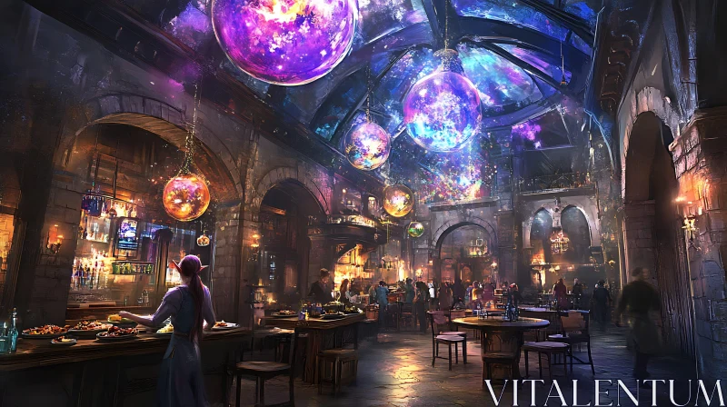 AI ART Fantasy Tavern with Glowing Celestial Orbs