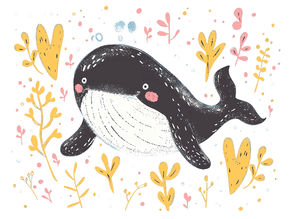 Playful Whale Illustration Tee POD Design