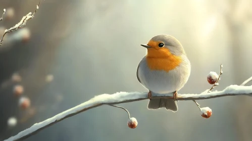 Robin in Winter Landscape