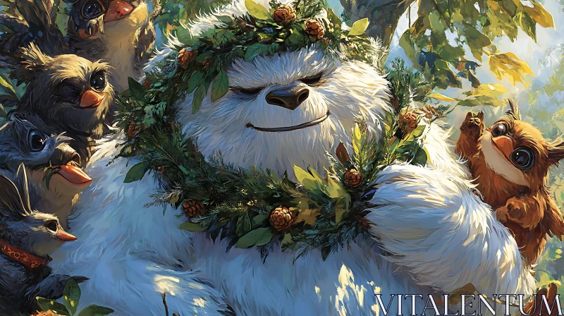 AI ART Whimsical Yeti Portrait with Forest Friends