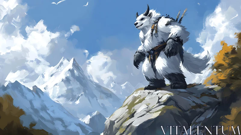 Fantasy Creature Overlooking Snowy Mountains AI Image