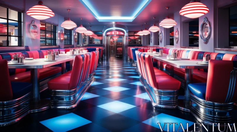 Candy-Coated Contemporary Diner Interior with Retro Glamour AI Image