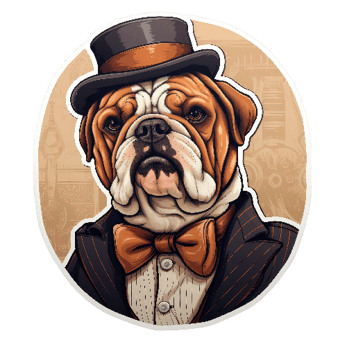 POD Design Cartoon Bulldog in Top Hat and Bow Tie - Illustrated Art