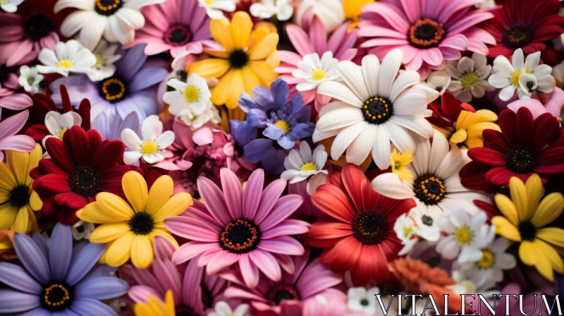 Close Up Multicolored Daisy Flowers – A Display of Nature's Beauty AI Image
