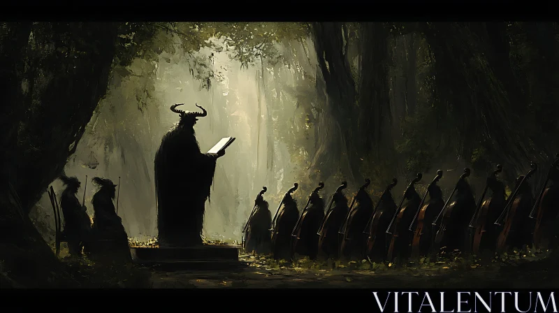 AI ART Horned Figure Conducting Forest Orchestra