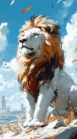 Artistic Lion Against Blue Sky