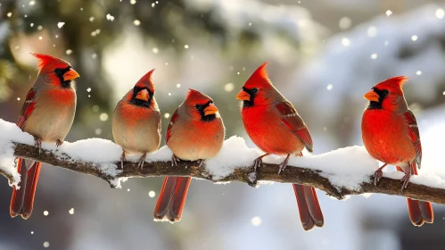 Red Cardinals in Winter Snow