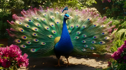 Peacock's Splendor: A Colorful Garden Scene