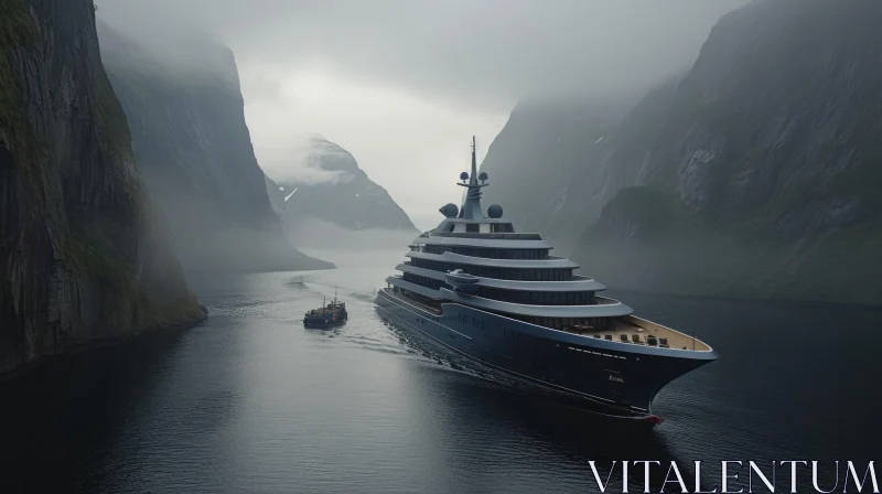 Elegant Yacht Sailing Through Misty Waters | Norwegian Nature AI Image