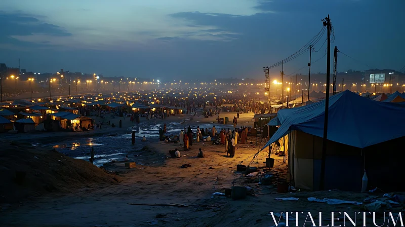 Night scene with tents AI Image