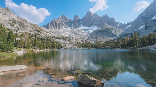 Peaceful Lake Beneath Snow-Capped Peaks