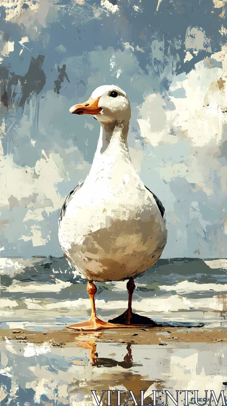 Oceanfront Seagull Art AI Image