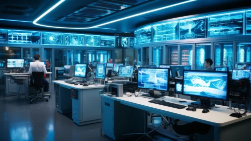 Futuristic Security Operation Center with Monitors | Industrial Aesthetics