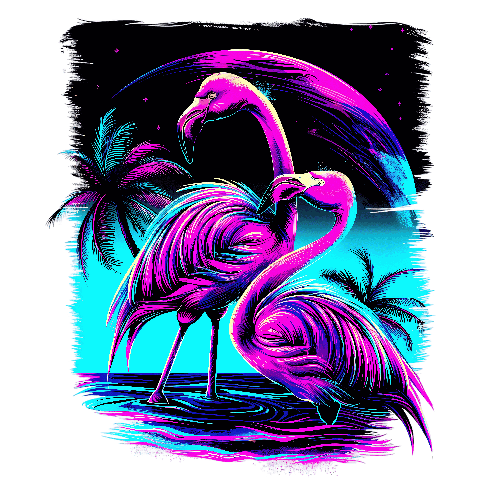 Retro Neon Flamingo T-Shirt Design in Tropical Style POD Design