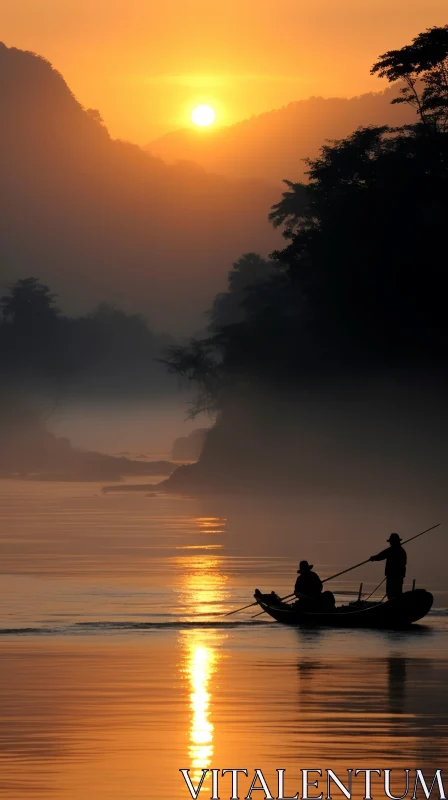 Serene Fisherman in the River: A Captivating Nature Scene AI Image