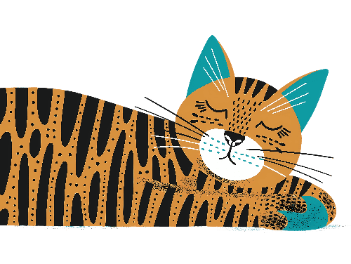 POD Design Sleeping Cartoon Cat - Orange Striped Cat with Blue Ears