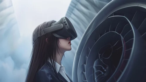Virtual Reality Art: Cyberpunk Manga Girl and Wind Turbine