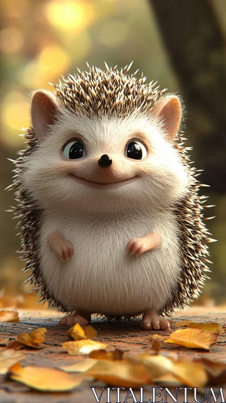 Adorable Hedgehog Among Leaves AI Image