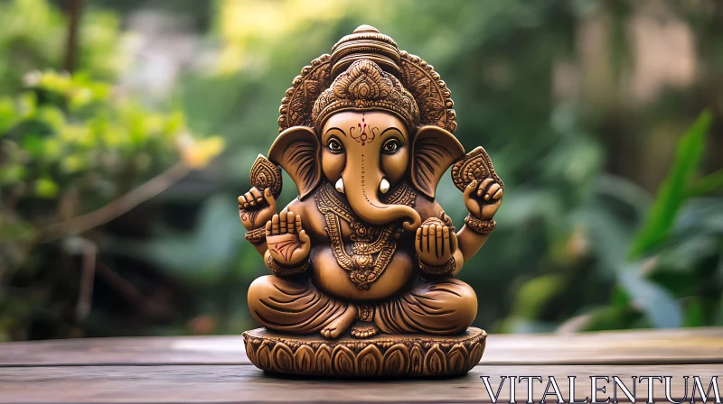 Peaceful Ganesha Statue Surrounded by Nature AI Image