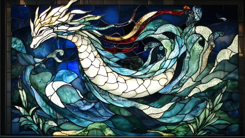 Ocean Dragon Stained Glass Art