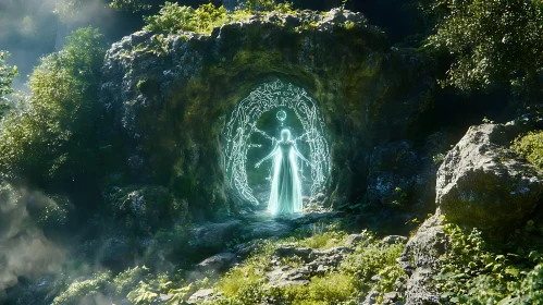 Ethereal Figure in Forest Portal