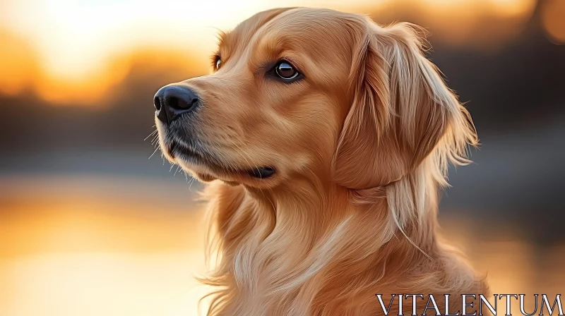 Sunset Portrait of a Golden Retriever AI Image