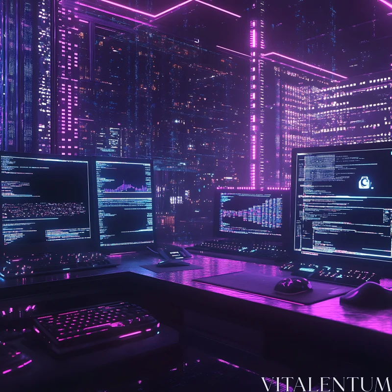 Futuristic Coding Room with Neon Aesthetics AI Image