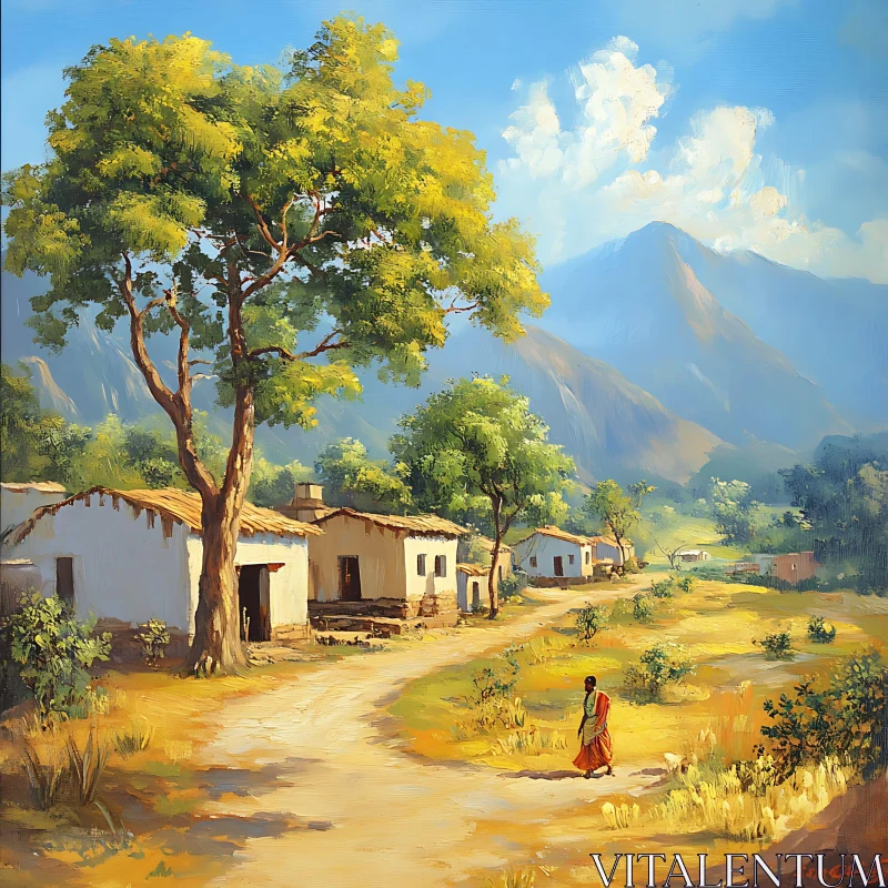 Mountain Village Serenity AI Image