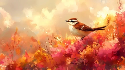 Autumn Bird amidst Bright Leaves