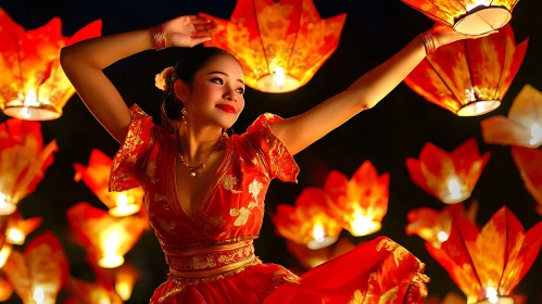 Festive Lantern Celebration with Woman
