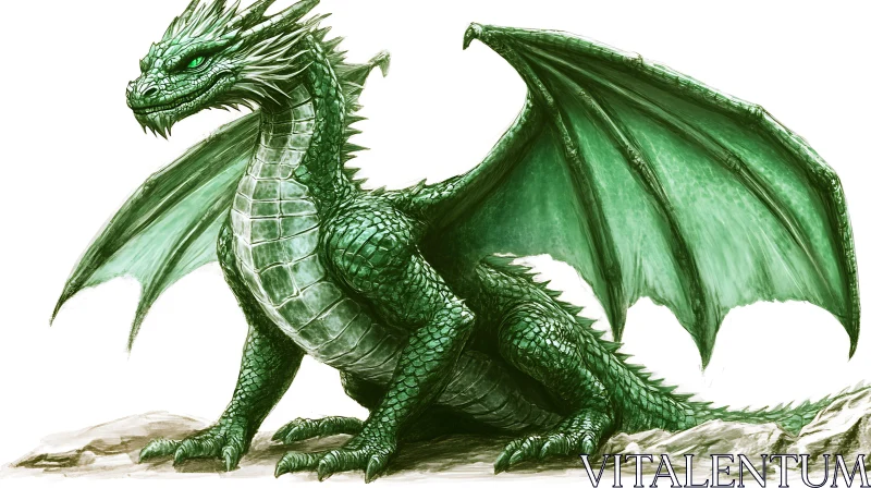 AI ART Verdant Dragon Perched on Stone