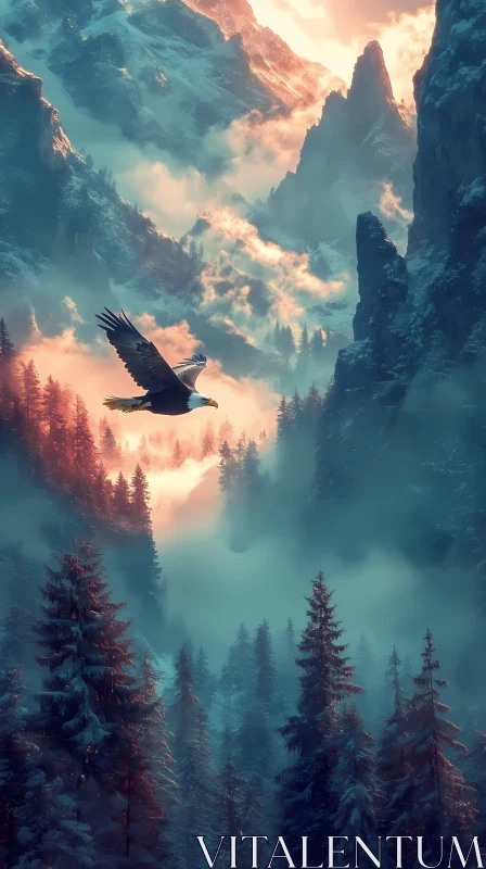 Eagle's Flight in Mountain Dawn AI Image