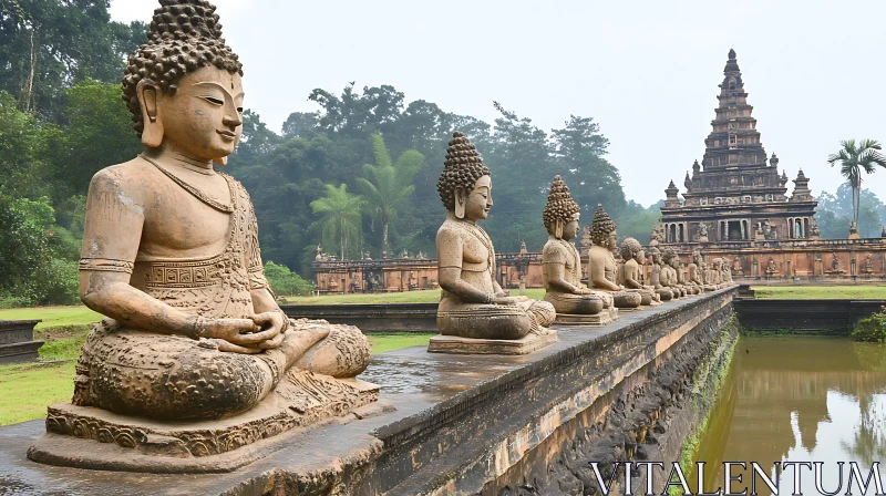 Meditative Buddha Sculptures by Temple Pond AI Image