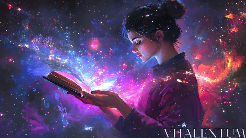 AI ART Woman Reading a Magical Book