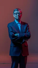 Portrait of Bill Gates with Colorful Lighting