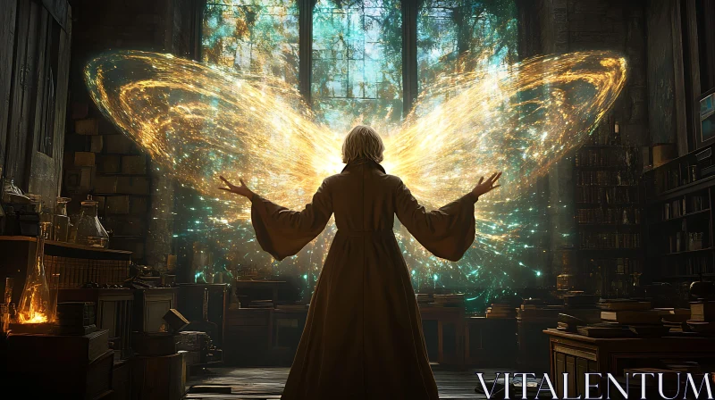 Magical Wings in the Wizard's Study AI Image