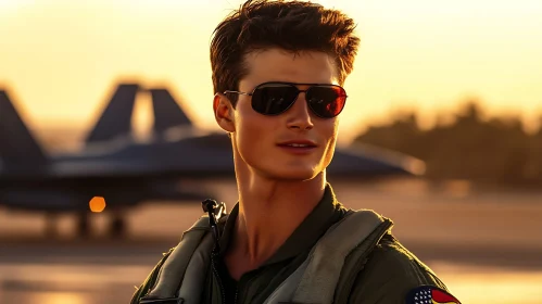 Man in Pilot Gear at Sunset