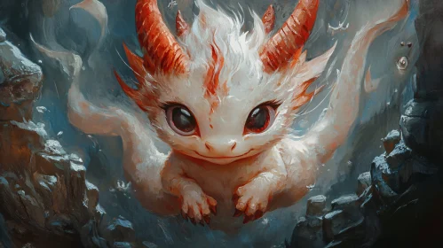 Enchanting Baby Dragon with Red Horns