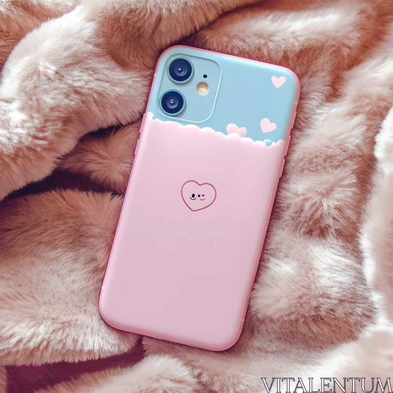 Cute Phone Case on Fluffy Background AI Image