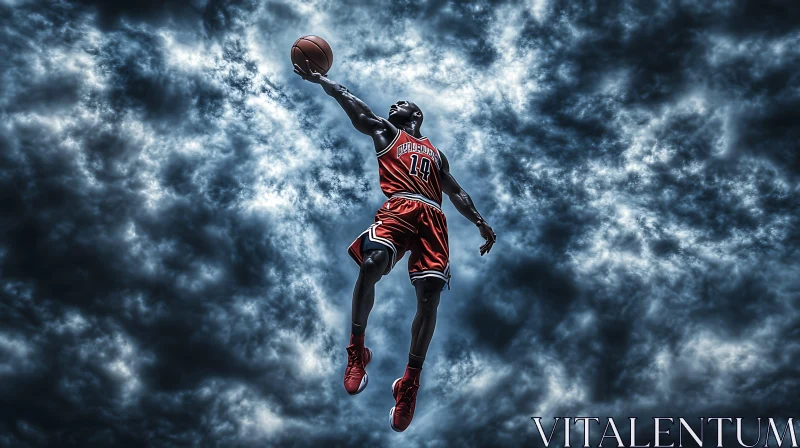 Athlete's Leap: Basketball and Sky AI Image