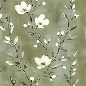 White Flowers on a Green Background