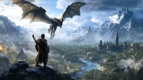 Warrior and Dragon over the valley