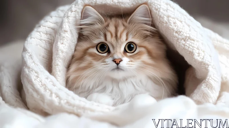 Cozy Kitten Snuggled in Blanket AI Image