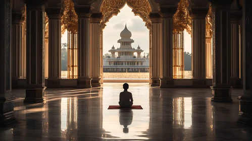 Temple Interior with Meditating Figure