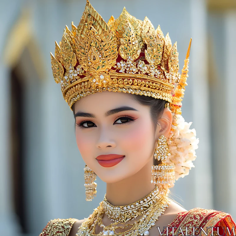 Portrait of a woman with golden jewelry AI Image