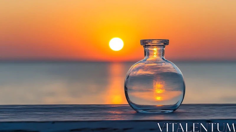 Sunset Reflection in Glass Vase AI Image