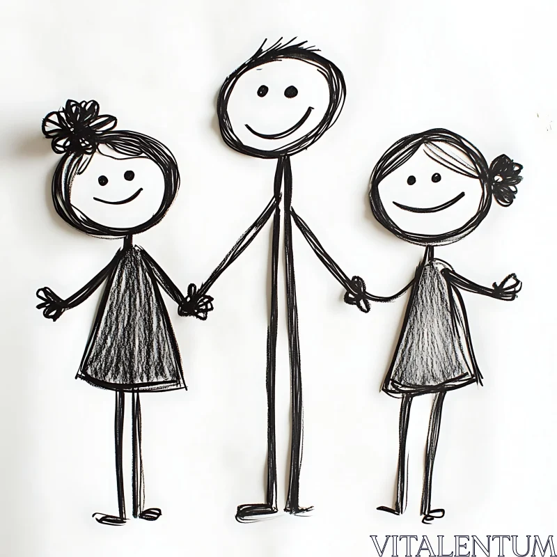 Whimsical Stick Figure Family Drawing AI Image