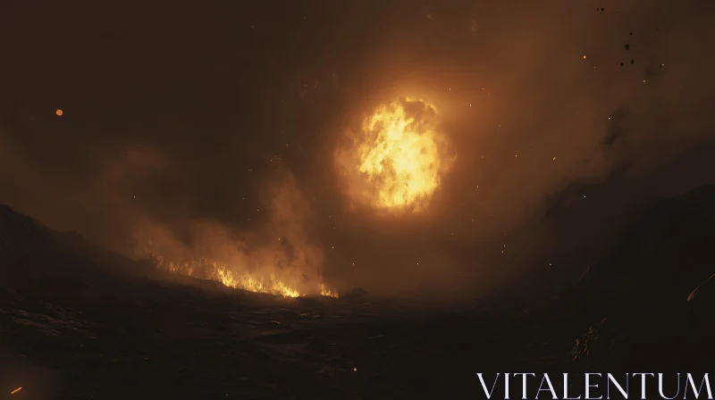 Blazing Sun and Fire-Engulfed Terrain AI Image