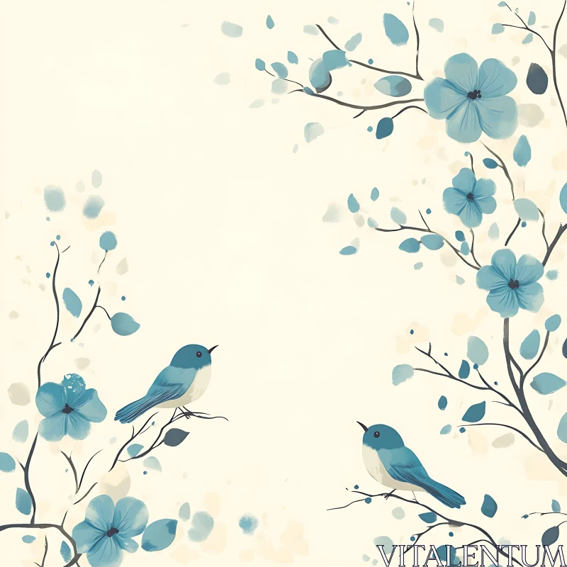 AI ART Bluebirds Among Blossoms Serene Art